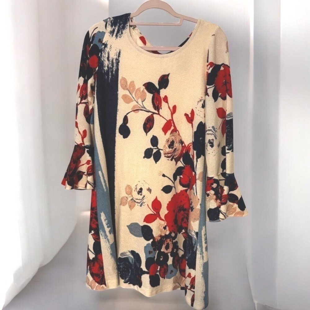 Maeve‎ Anthropology floral sweater pullover dress with flare 3/4 sleeves